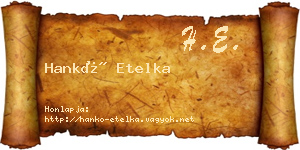 Hankó Etelka névjegykártya